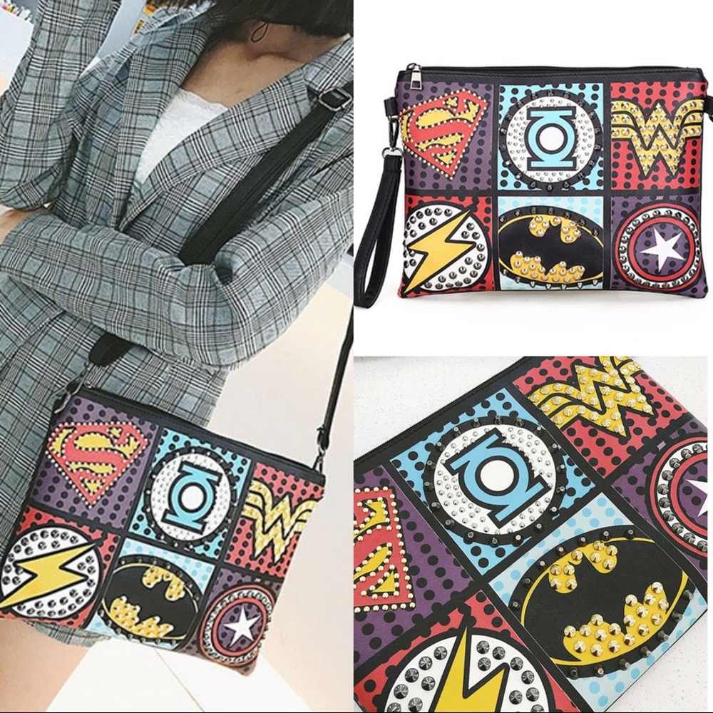 Studded Superman Lightning Contrast Crossbody Bag